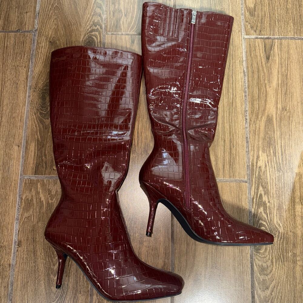 Princess Polly Alexx Knee High Boots, Burgundy, US 9 - Picture 2 of 8